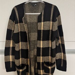 Fashion Nova Black and Tan Knit Cardigan